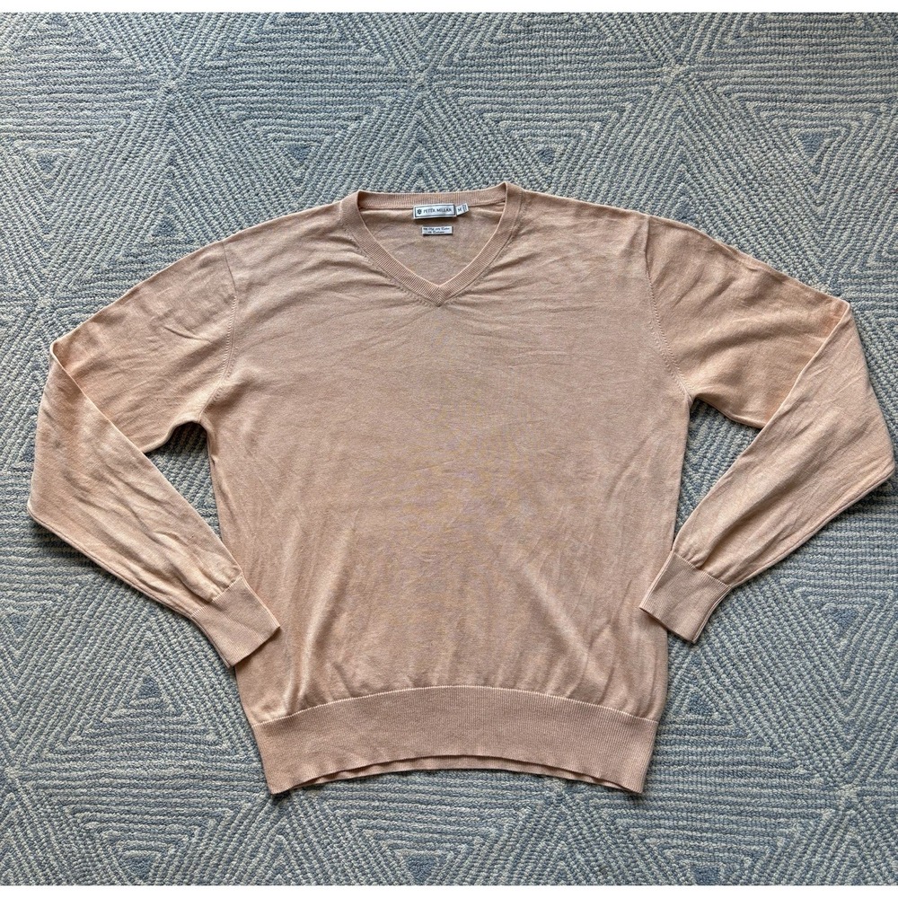 Peter Millar Silk/Cotton/Cashmere V-Neck Sweater - Peach - Medium